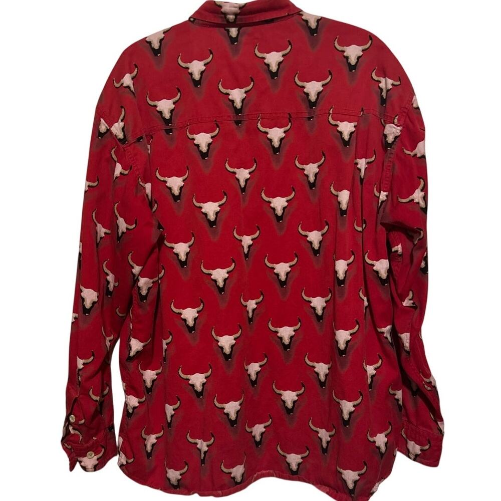 Barn Fly Authentic Design Mens Red Longhorn Cow Skull Long Sleeve Button Down XL - Picture 2 of 4